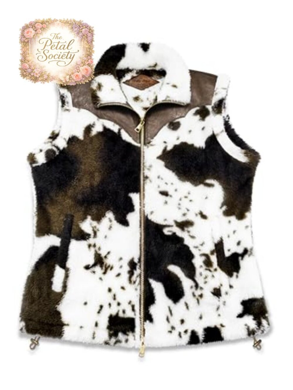 Fuzzy Cow Print Vest Cozy Lightweight Sherpa Fleece Sleeveless Outerwear Pockets